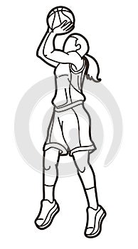 Basketball Sport Female Player Action Cartoon