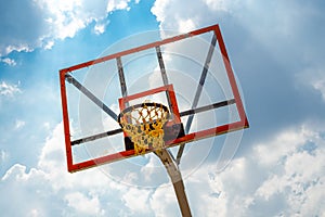 Basketball Steel Rim with Transparent Acrylic Backboard and Orange Plastic Rope Net photo