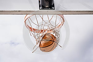 Basketball Swishing Down Through the Net