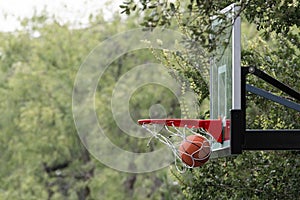 Basketball swishing through net