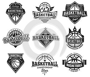 Basketball team labels, set of sport league badges