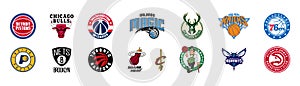 Basketball teams. Logo 2021-2022. Detroit Pistons, NY Knicks, Chicago Bulls, Charlotte Hornets, Washington Wizards, Miami Heat,