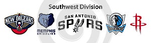 Basketball teams. Western Conference. Southwest Division. Dallas Mavericks, Memphis Grizzlies, Houston Rockets, San Antonio Spurs