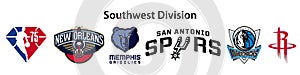 Basketball teams. Western Conference. Southwest Division. NBA logo. Dallas Mavericks, Memphis Grizzlies, Houston Rockets, San