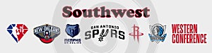 Basketball teams. Western Conference. Southwest Division. NBA logo. Dallas Mavericks, Memphis Grizzlies, Houston Rockets, San