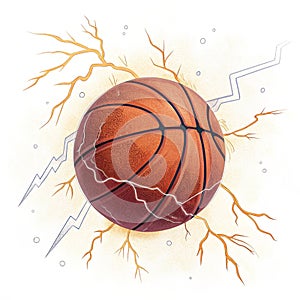 Basketball with thunder lightning isolated on white background photo