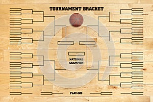 Basketball tournament bracket on wood gym floor