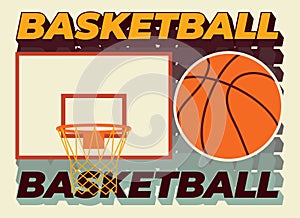 Basketball tournament poster design with basketball hoop and ball. Vector illustration.