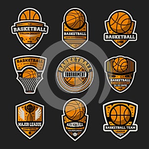 Basketball tournament vintage isolated label set