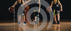 Basketball Training Unit For Youth Players. Youth Basketball Players in a Team on Training Drill.