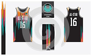 Basketball uniform mockup template design. Basketball jersey, basketball shorts in front, back, side view. Basketball logo design.