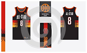 Basketball uniform mockup template design for sport club. Basketball jersey, basketball shorts. Basketball logo design.