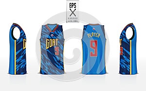 Basketball uniform template design for basketball club. Tank top t-shirt mockup basketball jersey. Front, back, side view shirt.