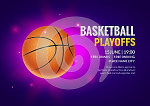 Basketball vector poster game tournament. Realistic basketball flyer design background