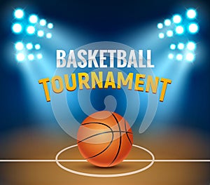 Basketball vector tournament background. Basketball court arena game poster. Banner realistic design basket template
