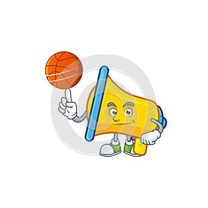 With basketball yellow loudspeaker cartoon character for bullhorn