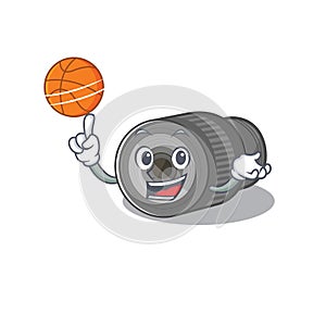 With basketball zoom lens mascot isolated with character