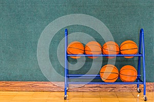 Basketballs in a Storage Rack