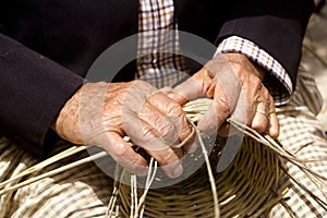 Basketry craftsman hands working