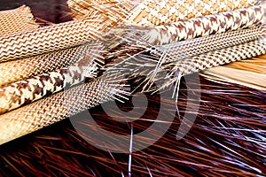 Basketry industry abstract straw weave or mat texture background - handmade bamboo craft