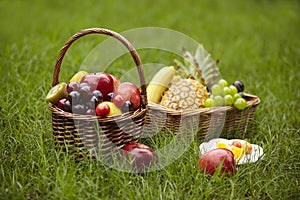 Baskets of assorted fruits