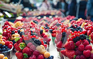 Baskets of berries at the farmers market
