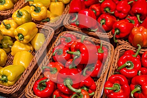 Baskets of fresh bell peppers