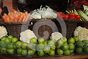 Baskets with fruit and vegetables
