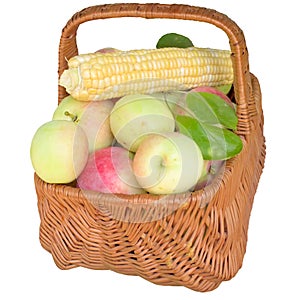 Baskets with fruit and vegetables.