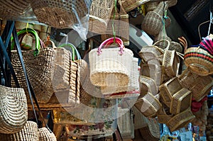 Baskets hanging in the market
