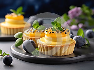 Baskets with passion fruit cream for gourmets