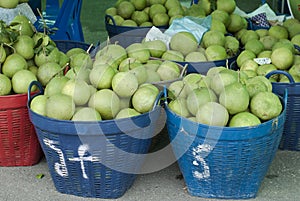 Baskets of Pomelos in a Farmer Market