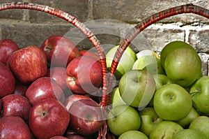 Baskets of Red and Green Apples