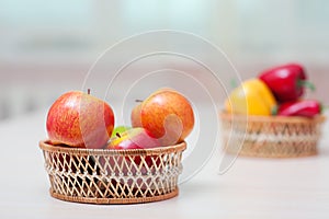 Baskets with ripe red apples
