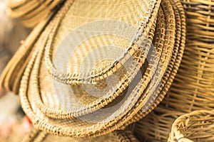 Handicraft baskets and several pieces in straw in Aracaju Brazil photo