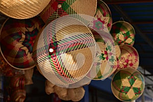 Baskets shop.There are many kind of basket that are made of bamboo.Basket wicker is Thai handmade.it is woven bamboo texture photo