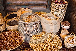 Baskets with various kinds of nuts