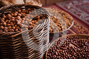 Baskets with various kinds of nuts