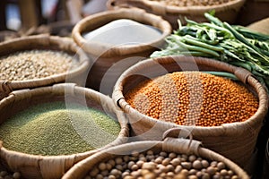 baskets of various types of legumes