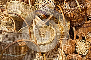 baskets woven from willow twigs. a container used to hold or car