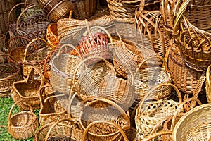 Baskets woven from willow twigs. a container used to hold or car