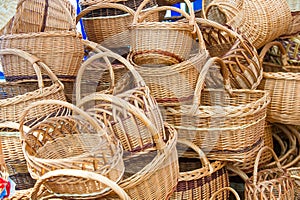 Baskets woven from willow twigs. a container used to hold or car