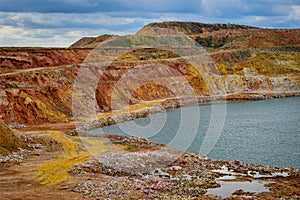 Colorful clay quarry near Lake Baskunchak photo