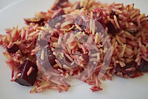 Basmati rice with beetroots