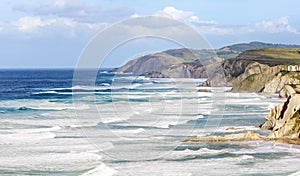 Basque country coastline with rough sea