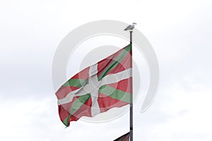 Basque country flag, with a sea gull on the pole.