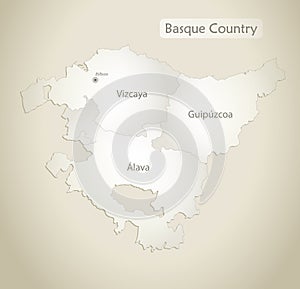 Basque Country map, administrative division with names, old paper background