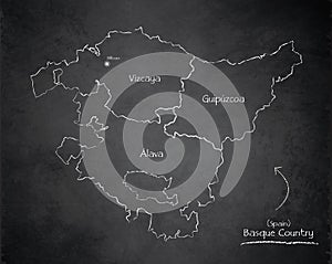 Basque Country map, administrative division, separates regions and names, design card blackboard chalkboard