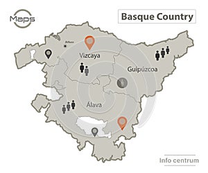 Basque Country map, individual regions with names, Infographics and icons