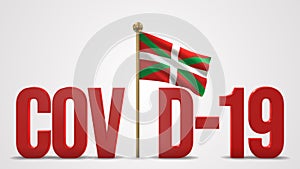 Basque Country realistic 3D flag and Covid-19 illustration.